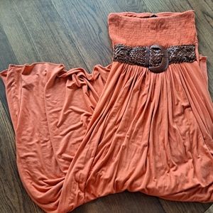 Sky Women's Vibrant Orange Maxi Dress with Woven Brown Belt